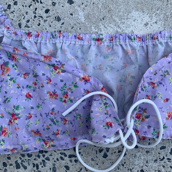 Lilac Flower Puffy Short Sleeve Bra Top $4.99 SHIP - Picture 3 of 6